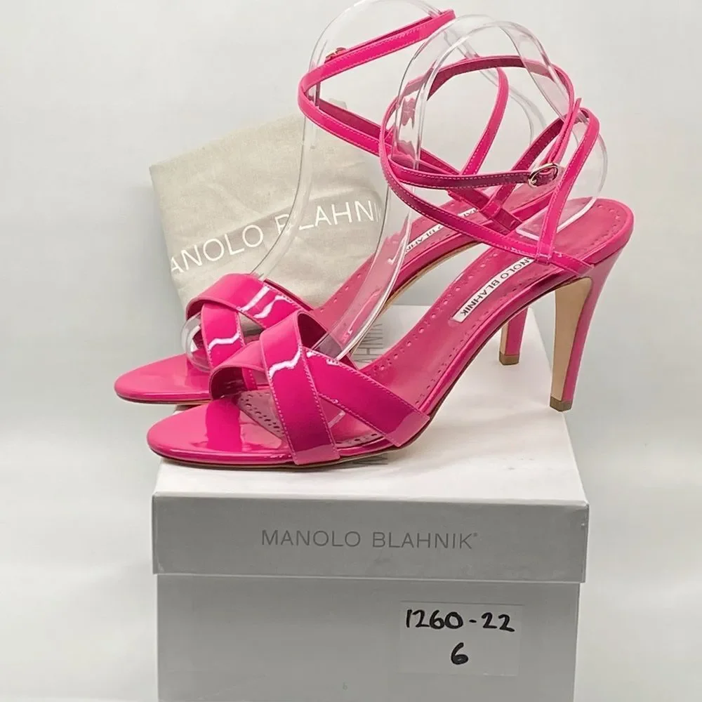 Manolo Blahnik Tormentas 90MM Patent Leather Ankle-Wrap Sandals size 41 - Picture 10 of 12